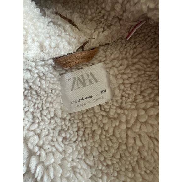 Zara Double Faced Faux Shearling Lined Hooded Coat 3-4 4T - Picture 3 of 3